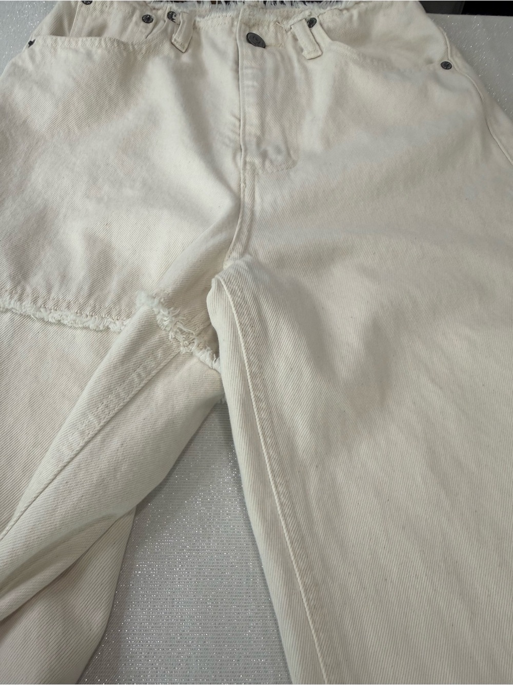 Wide Leg Cotton Panel Jeans in Cream Womens Size Medium Boho, Indie, 90s, Y2K - Picture 7 of 7
